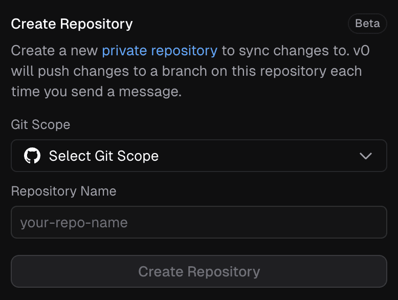 GitHub integration prompt from chat UI